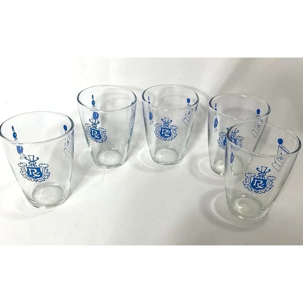 Libbey Novelty Tumblers Pharmacy Rx Vintage Barware Juice Set of 5 Glasses 3.5